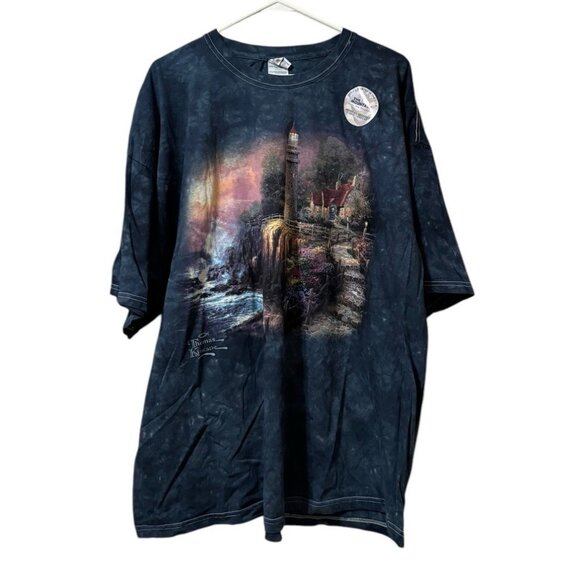 Thomas Kinkade T Shirt 3XL Blue Lighthouse Beach Cottage Cabincore Cotton NWT‎ - Picture 1 of 14